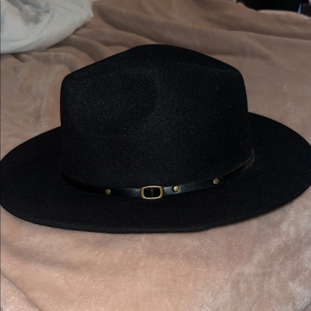 Black Brim Fedora Hat with gold accents